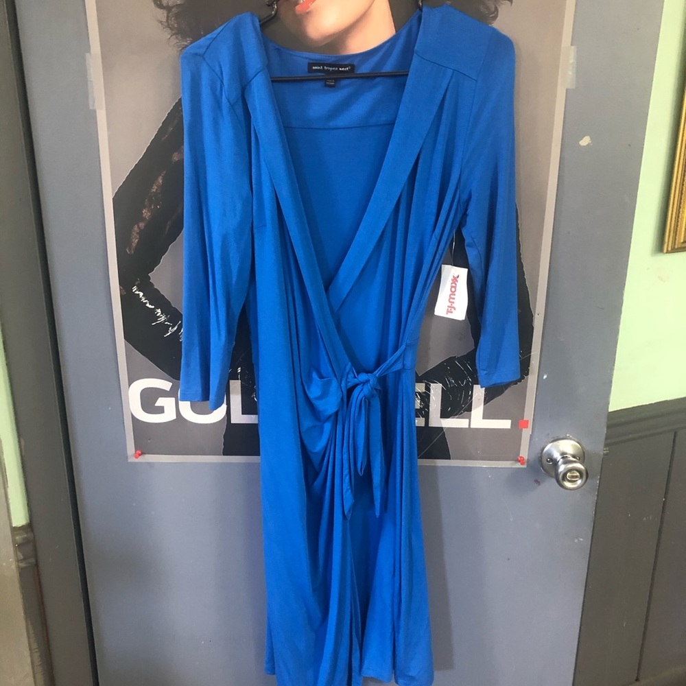 Blue front wrap dress